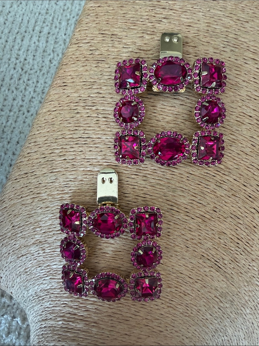 Gold-Tone Pink Crystal Square shoe  Clips
